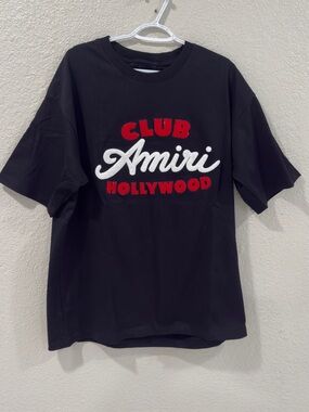 AMIRI Black Tee with Red & White Club Hollywood Script